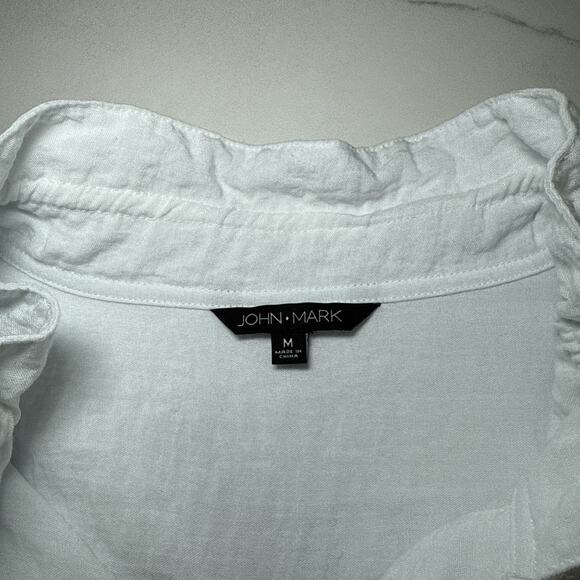 John Mark Size M White Blouse Button Front Wire Collar Tunic Top Artsy Lagenlook - Picture 2 of 14